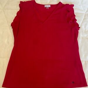 Calvin Klein Vivid Red Ruffle Sleeve Blouse